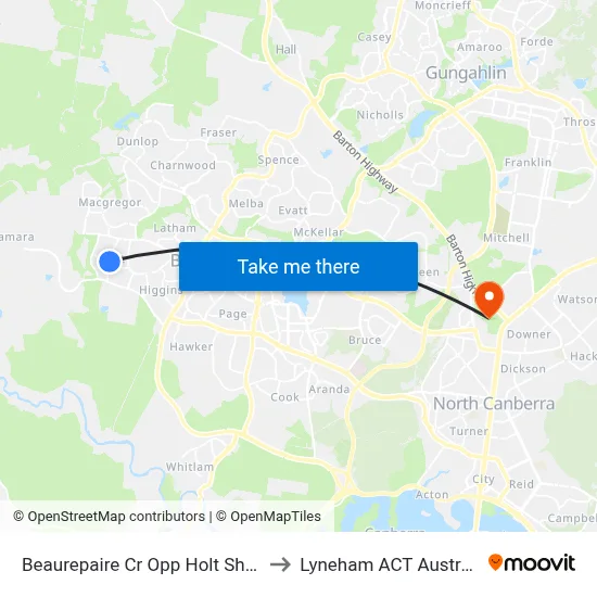 Beaurepaire Cr Opp Holt Shops to Lyneham ACT Australia map