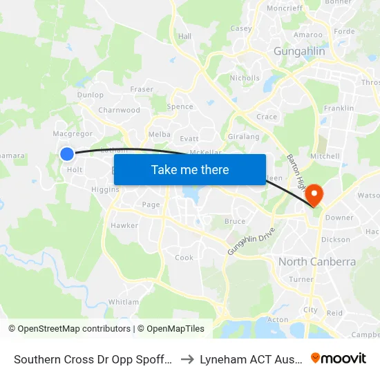 Southern Cross Dr Opp Spofforth St to Lyneham ACT Australia map