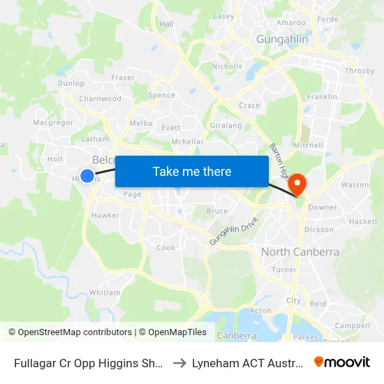 Fullagar Cr Opp Higgins Shops to Lyneham ACT Australia map