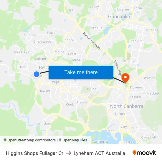 Higgins Shops Fullagar Cr to Lyneham ACT Australia map