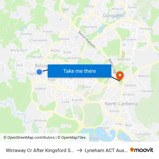 Wirraway Cr After Kingsford Smith Dr to Lyneham ACT Australia map