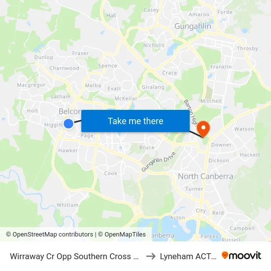 Wirraway Cr Opp Southern Cross Early Childhood Sch to Lyneham ACT Australia map