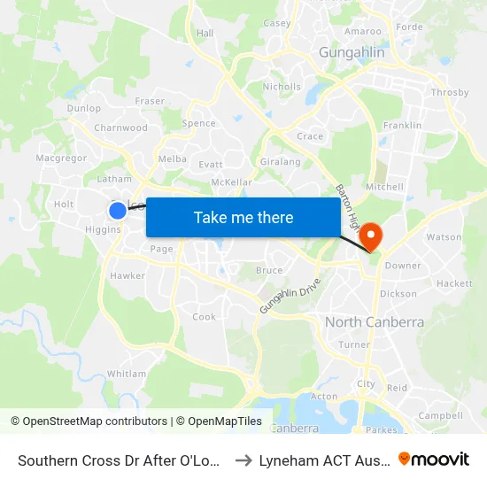 Southern Cross Dr After O'Loghlen St to Lyneham ACT Australia map