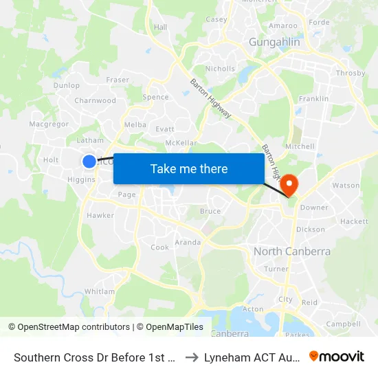 Southern Cross Dr Before 1st Starke St to Lyneham ACT Australia map