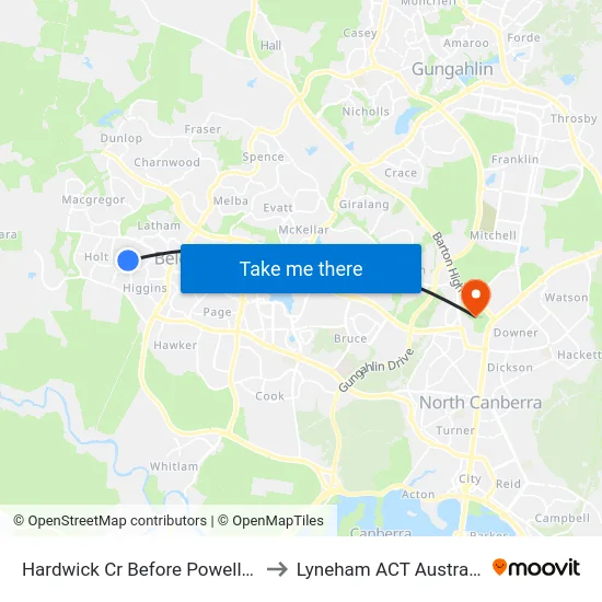 Hardwick Cr Before Powell St to Lyneham ACT Australia map