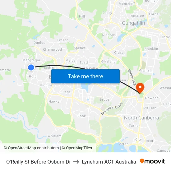 O'Reilly St Before Osburn Dr to Lyneham ACT Australia map