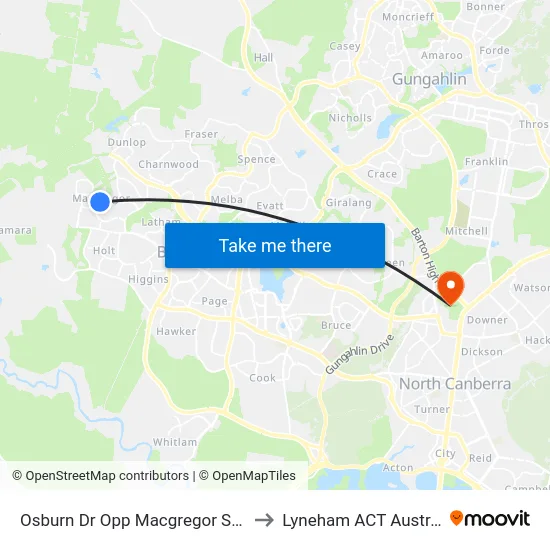 Osburn Dr Opp Macgregor Shops to Lyneham ACT Australia map