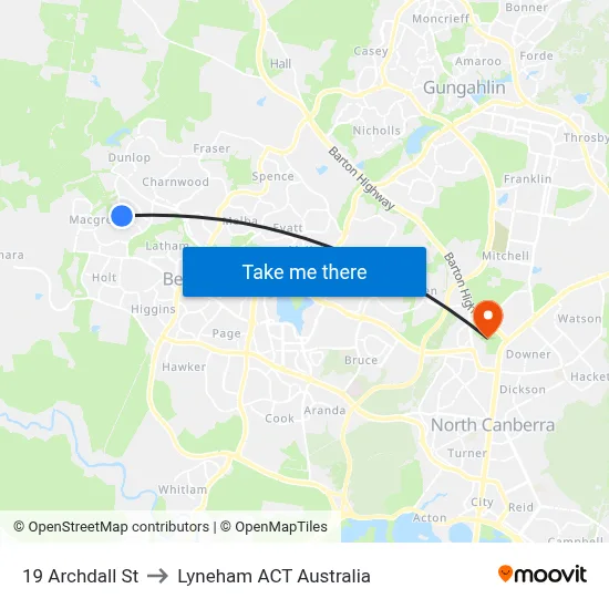 19 Archdall St to Lyneham ACT Australia map