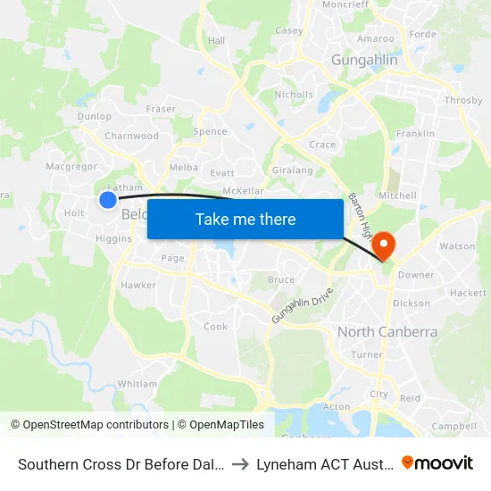Southern Cross Dr Before Dalley Cr to Lyneham ACT Australia map