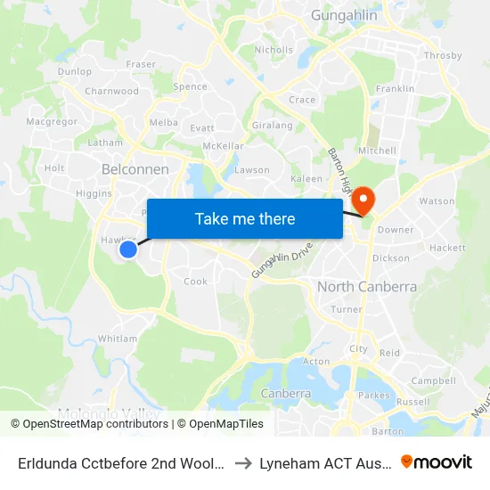 Erldunda Cctbefore 2nd Woolner Cct to Lyneham ACT Australia map