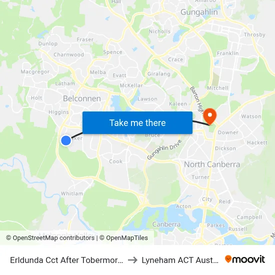 Erldunda Cct After Tobermorey Pl to Lyneham ACT Australia map
