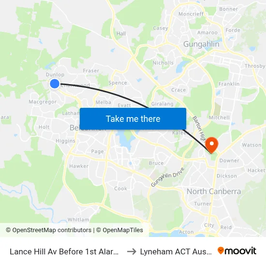 Lance Hill Av Before 1st Alarmon Cr to Lyneham ACT Australia map