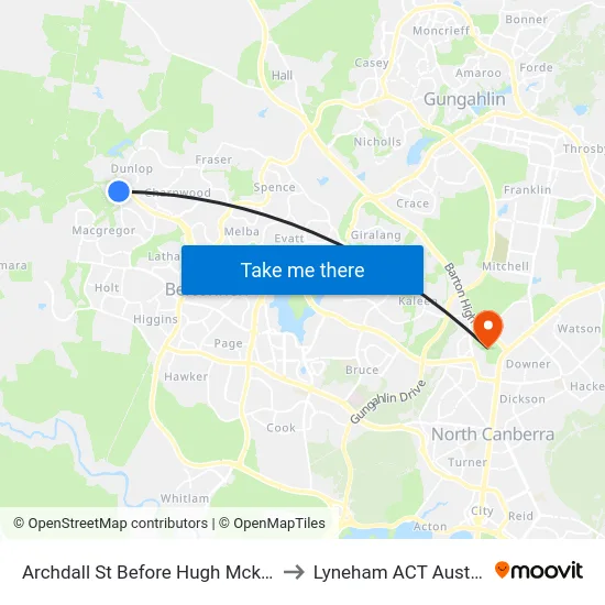 Archdall St Before Hugh Mckay Cr to Lyneham ACT Australia map