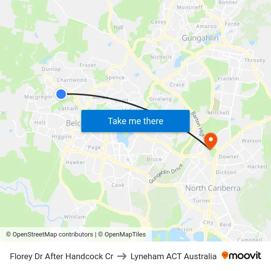 Florey Dr After Handcock Cr to Lyneham ACT Australia map