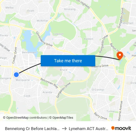 Bennelong Cr Before Lachlan St to Lyneham ACT Australia map