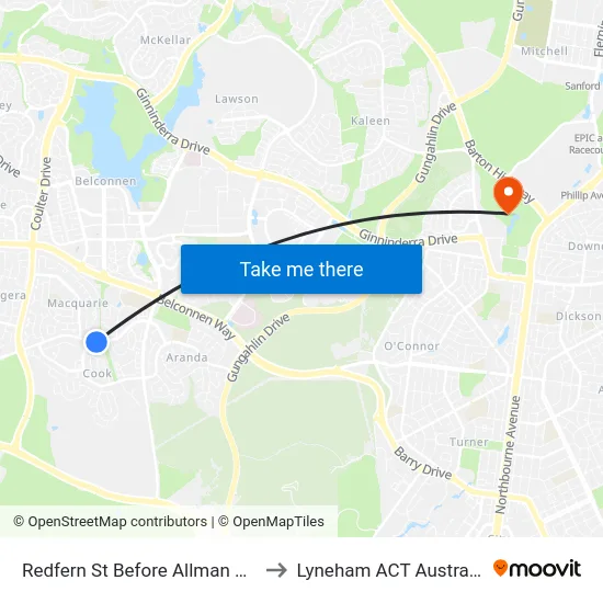 Redfern St Before Allman Cct to Lyneham ACT Australia map