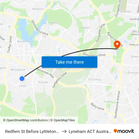 Redfern St Before Lyttleton Cr to Lyneham ACT Australia map