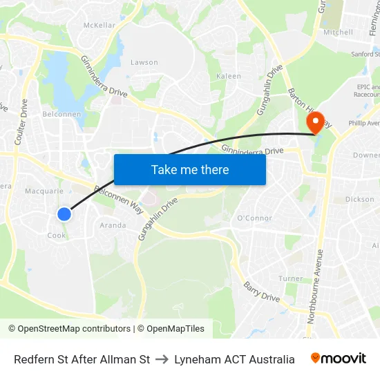 Redfern St After Allman St to Lyneham ACT Australia map