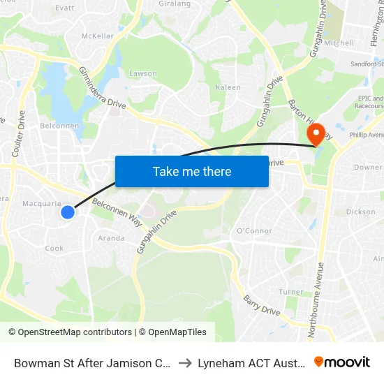 Bowman St After Jamison Centre to Lyneham ACT Australia map