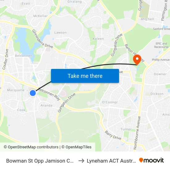 Bowman St Opp Jamison Centre to Lyneham ACT Australia map