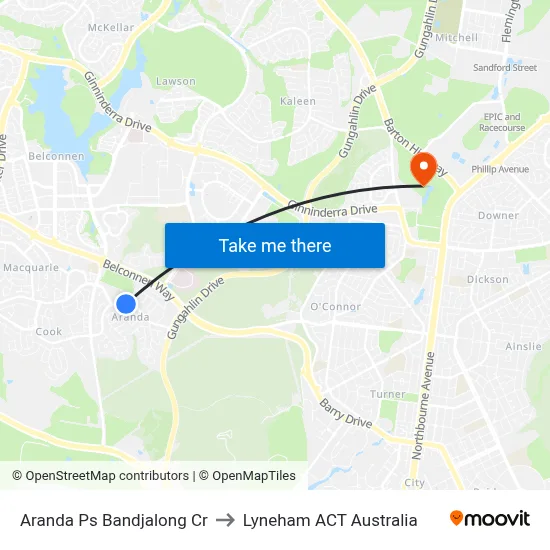 Aranda Ps Bandjalong Cr to Lyneham ACT Australia map