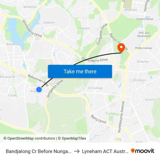 Bandjalong Cr Before Nungara St to Lyneham ACT Australia map