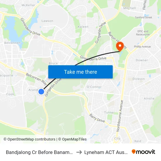 Bandjalong Cr Before Banambila St to Lyneham ACT Australia map