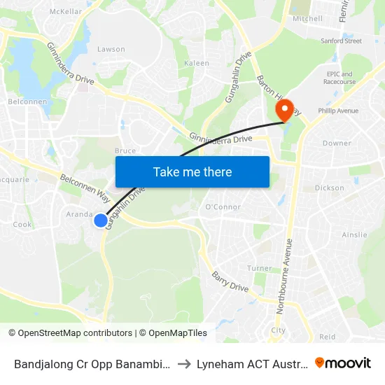Bandjalong Cr Opp Banambila St to Lyneham ACT Australia map