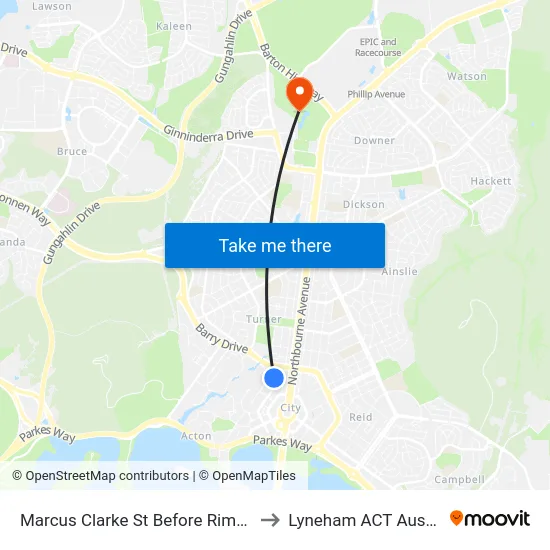 Marcus Clarke St Before Rimmer St to Lyneham ACT Australia map