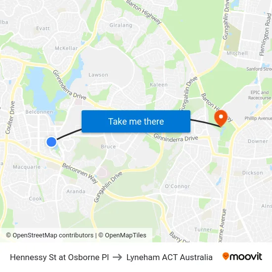Hennessy St at Osborne Pl to Lyneham ACT Australia map