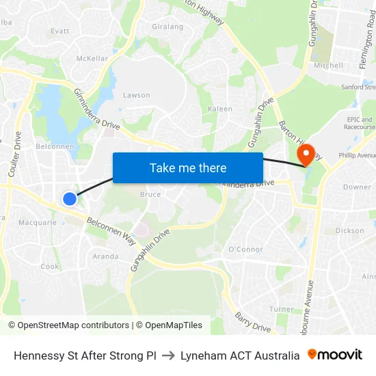Hennessy St After Strong Pl to Lyneham ACT Australia map