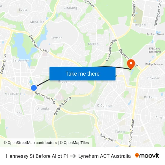 Hennessy St Before Allot Pl to Lyneham ACT Australia map