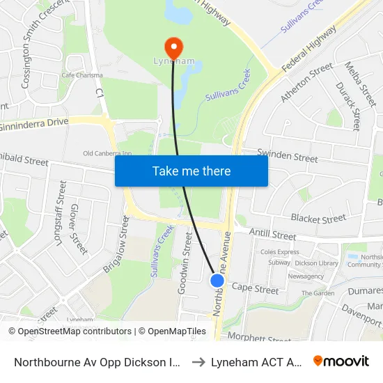 Northbourne Av Opp Dickson Interchange to Lyneham ACT Australia map