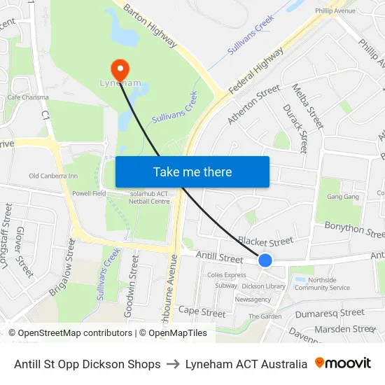 Antill St Opp Dickson Shops to Lyneham ACT Australia map
