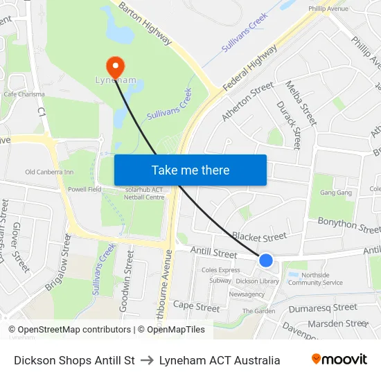 Dickson Shops Antill St to Lyneham ACT Australia map
