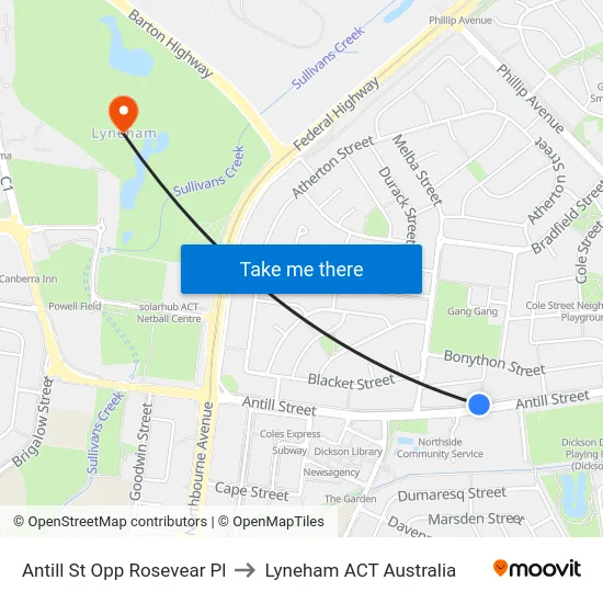 Antill St Opp Rosevear Pl to Lyneham ACT Australia map