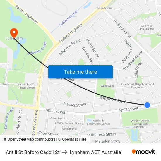 Antill St Before Cadell St to Lyneham ACT Australia map