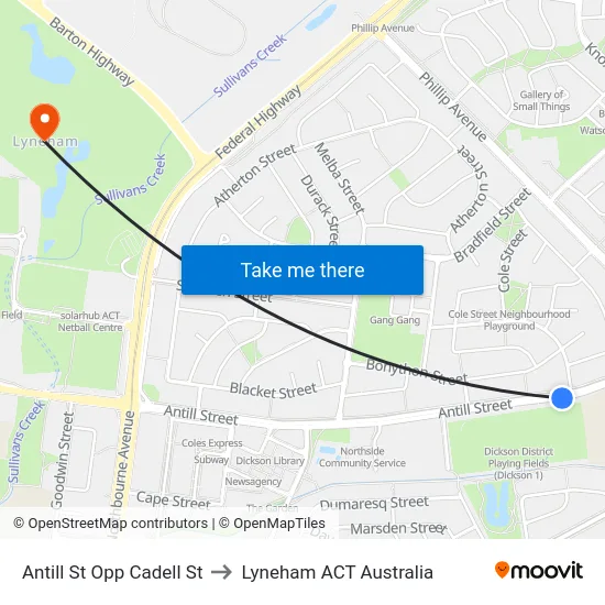 Antill St Opp Cadell St to Lyneham ACT Australia map