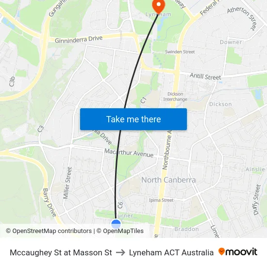 Mccaughey St at Masson St to Lyneham ACT Australia map