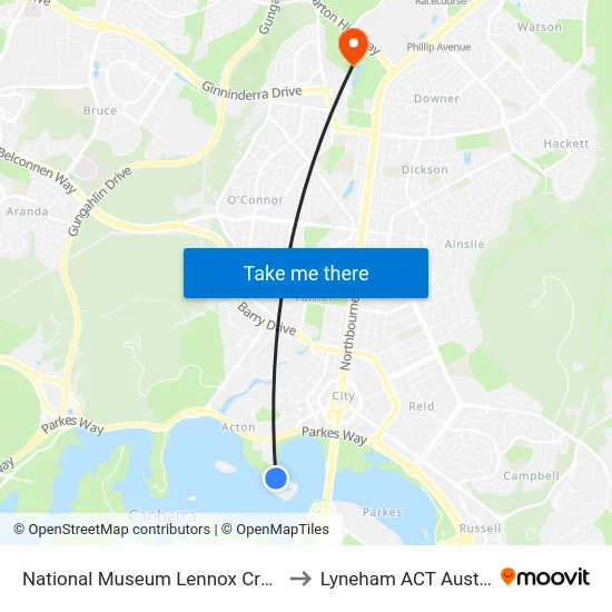 National Museum Lennox Crossing to Lyneham ACT Australia map
