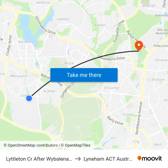 Lyttleton Cr After Wybalena Gr to Lyneham ACT Australia map