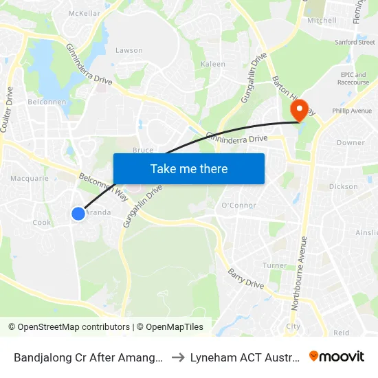 Bandjalong Cr After Amangu St to Lyneham ACT Australia map
