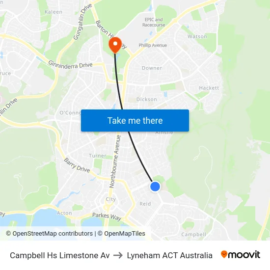 Campbell Hs Limestone Av to Lyneham ACT Australia map