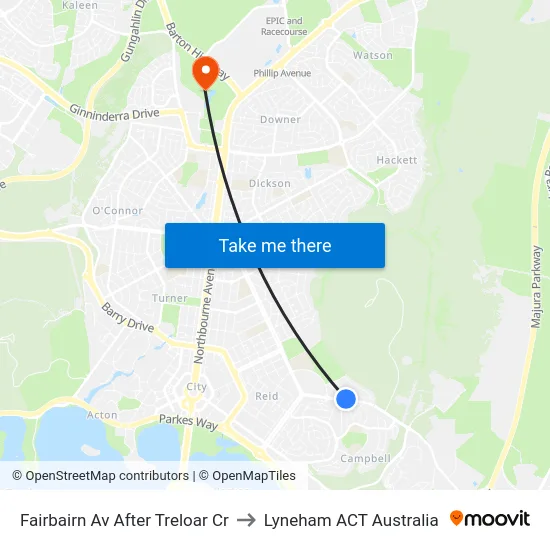 Fairbairn Av After Treloar Cr to Lyneham ACT Australia map