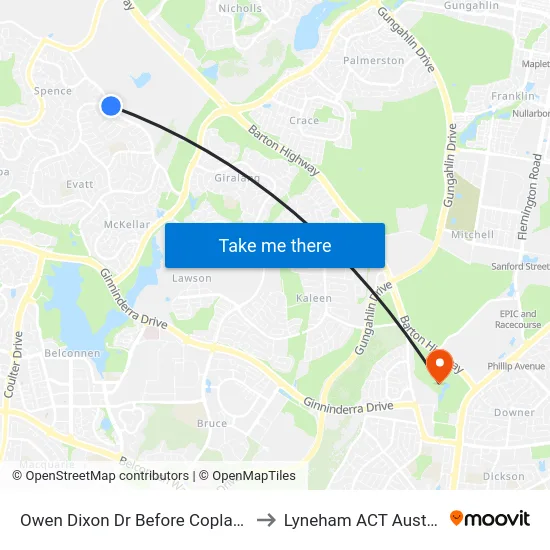 Owen Dixon Dr Before Copland Dr to Lyneham ACT Australia map