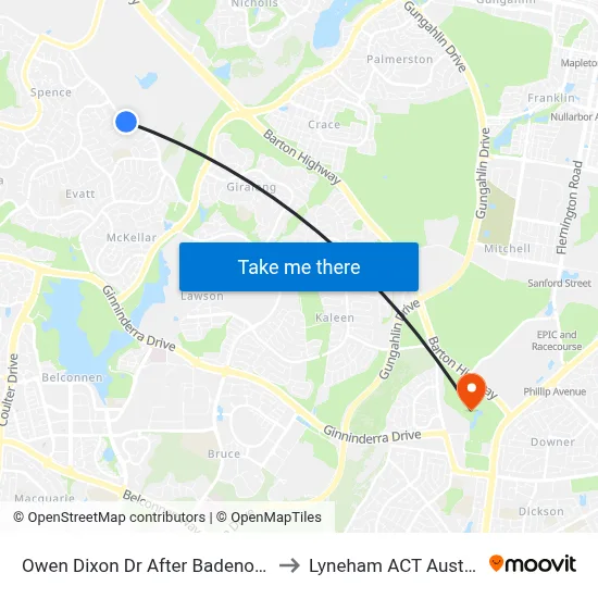 Owen Dixon Dr After Badenoch Cr to Lyneham ACT Australia map