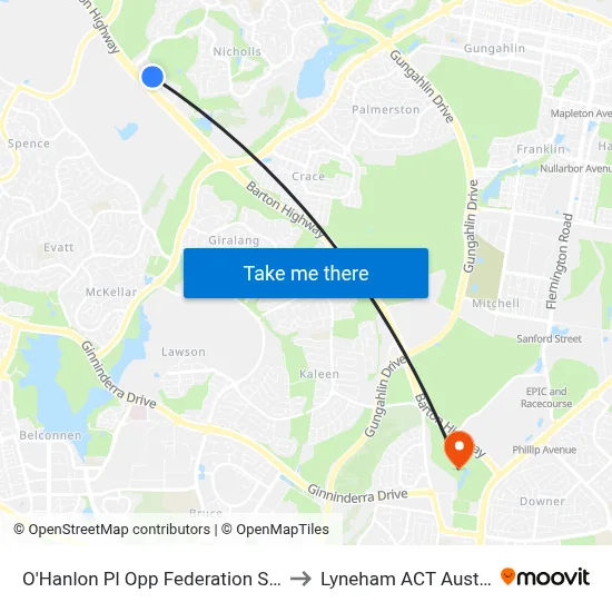 O'Hanlon Pl Opp Federation Square to Lyneham ACT Australia map