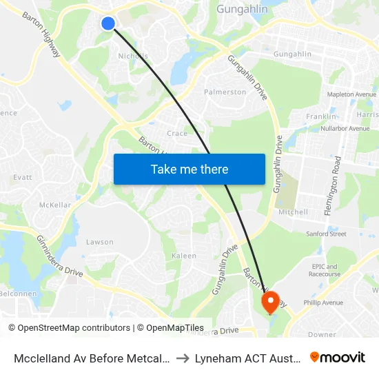 Mcclelland Av Before Metcalfe St to Lyneham ACT Australia map