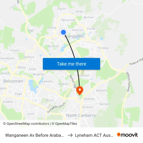 Wanganeen Av Before Arabanoo Cr to Lyneham ACT Australia map