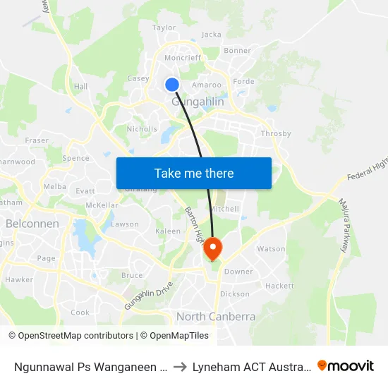 Ngunnawal Ps Wanganeen Av to Lyneham ACT Australia map